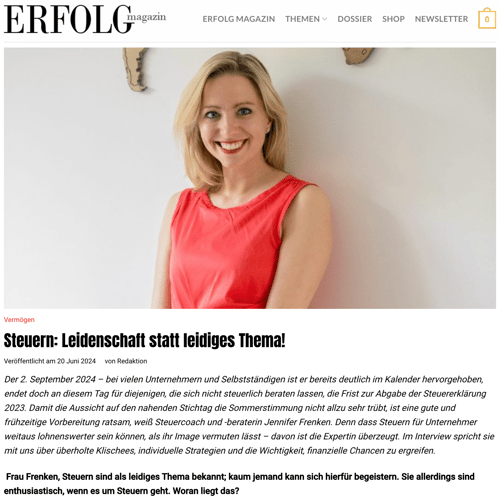 Erfolg Magazin – Artikel über Jennifer Frenken