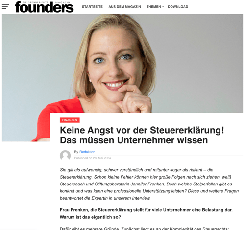 Founders Magazin – Artikel über Jennifer Frenken
